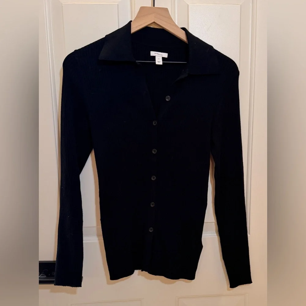 Daily Ritual Black Ribbed Collared Cardigan - Picture 3 of 4